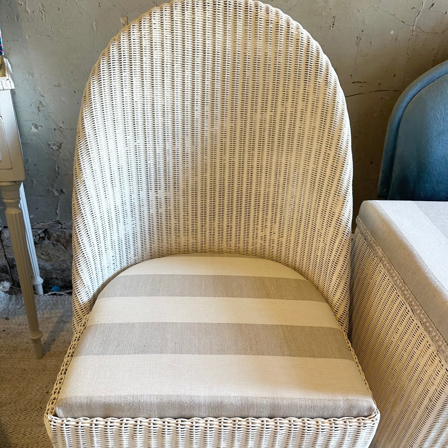 Upholstered Original Lloyd Loom Chair in Cotton Linen Stripe