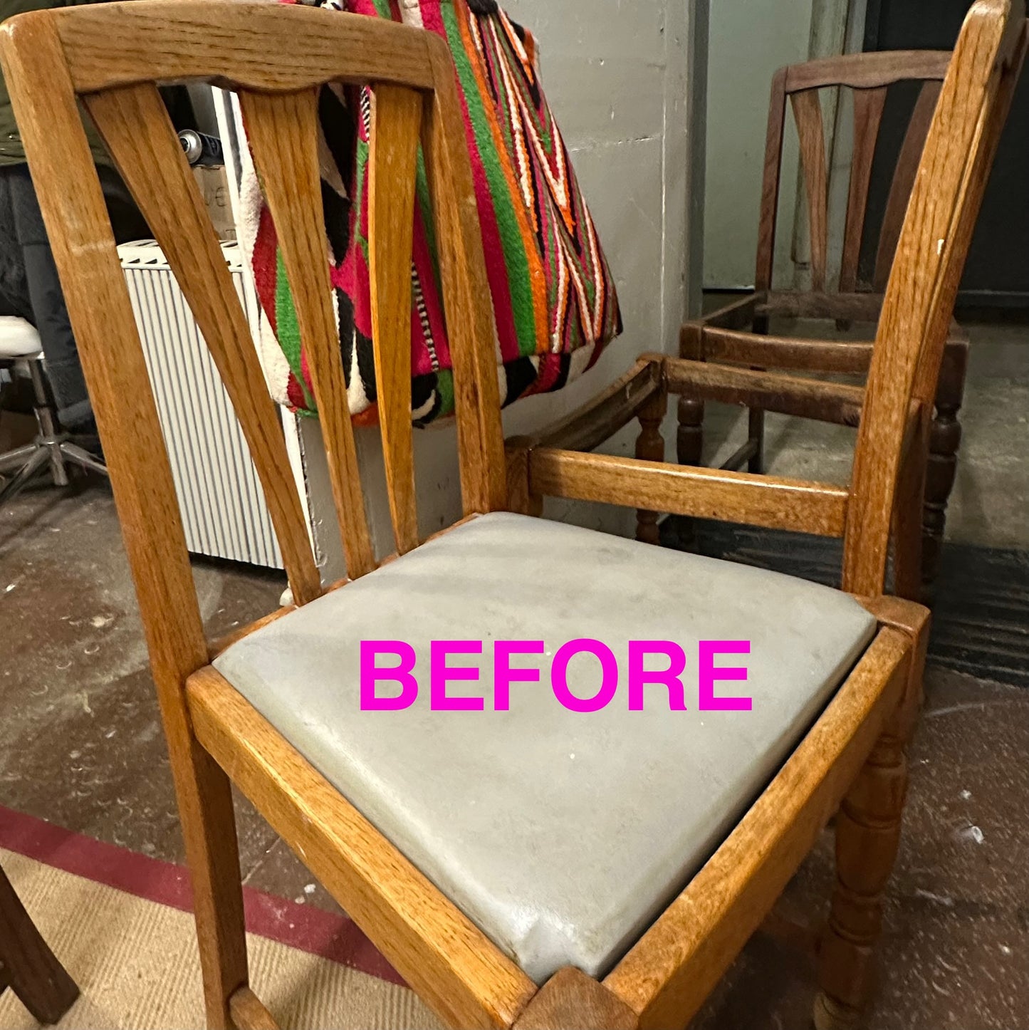 Upholstered Vintage 1920s Dining Chair Set of 4 in hand-illustrated Linen print