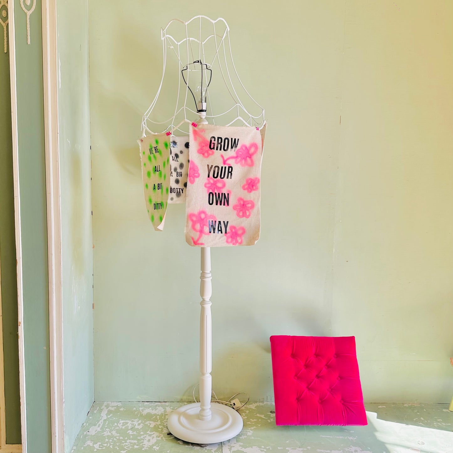 Sustainable Footstool in Designers Guild 'Varese' Fuchsia Velvet