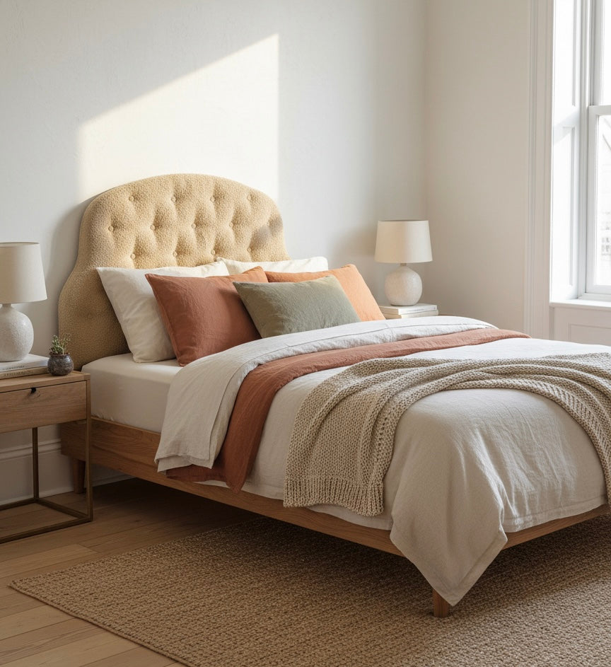 Taupe Boucle Wool Scallop Sustainable Headboard - Single