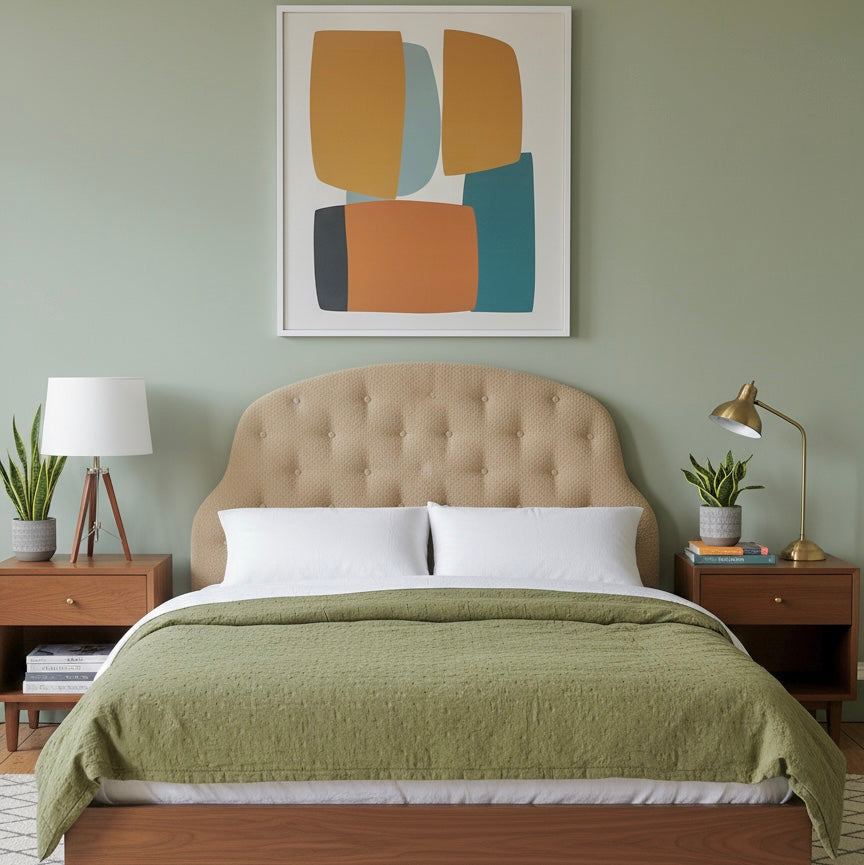 Taupe Boucle Wool Scallop Sustainable Headboard - Single