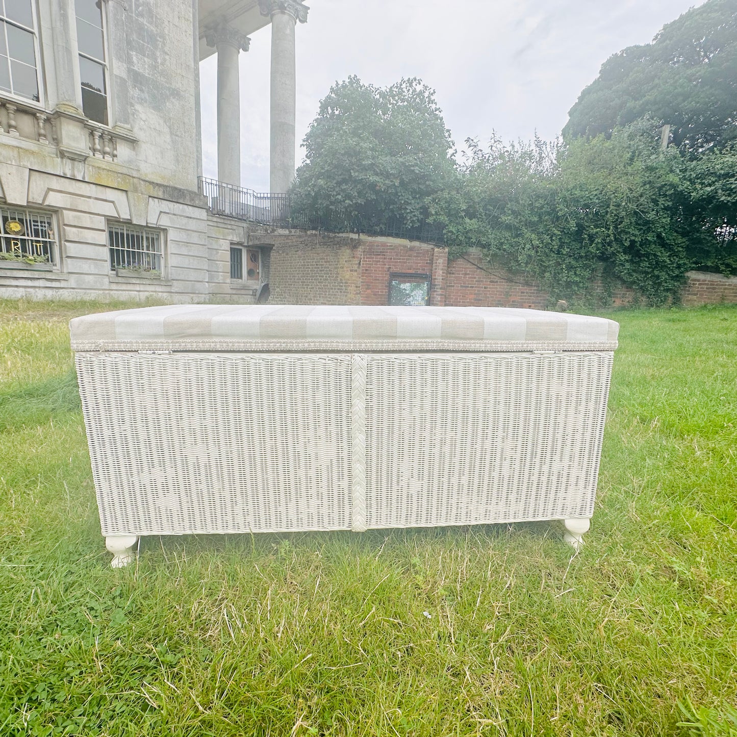 Upholstered Original Lloyd Loom Ottoman Storage Box in Cotton Linen Stripe