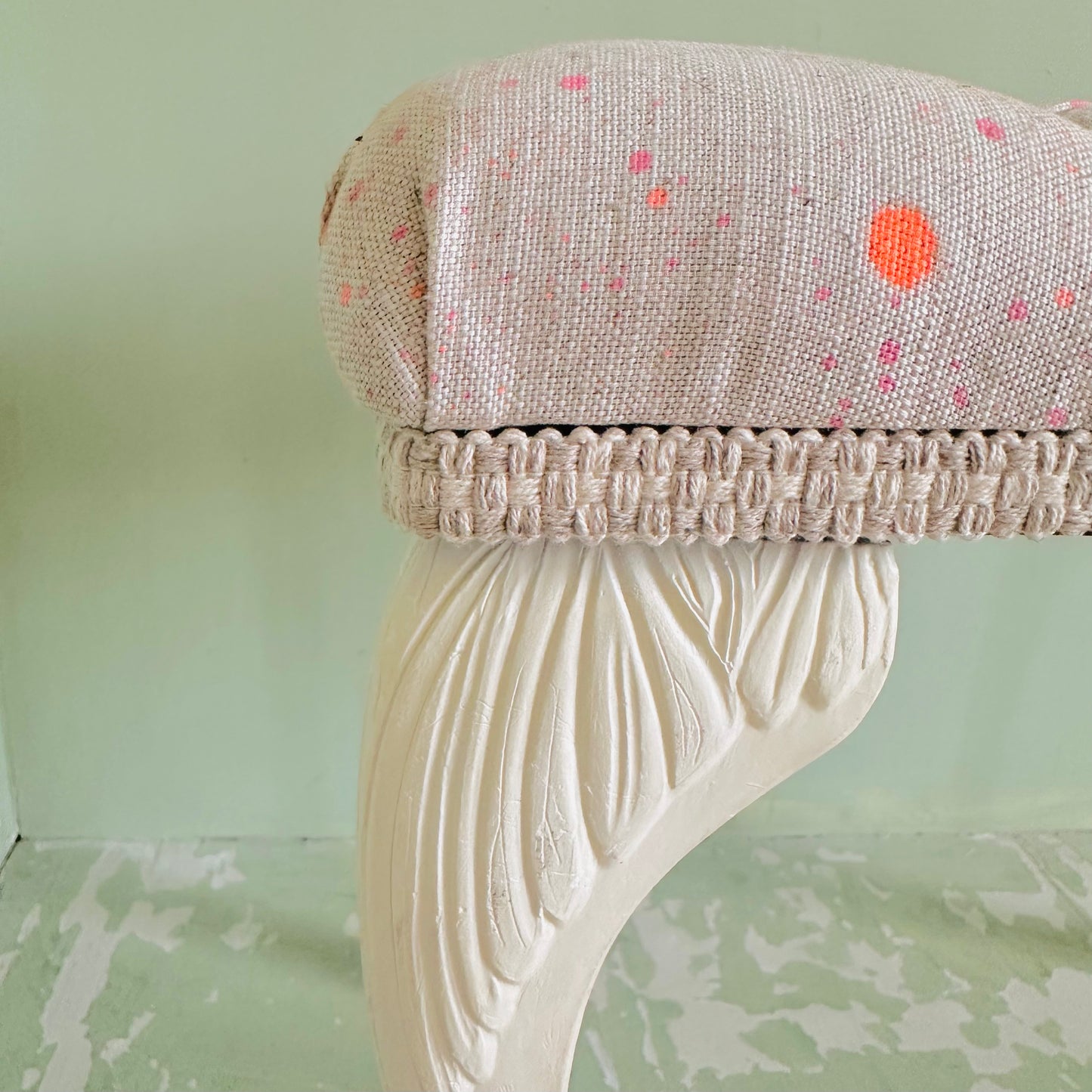 Upholstered Sherborne Stool in Sustainable Linen Splatter fabric