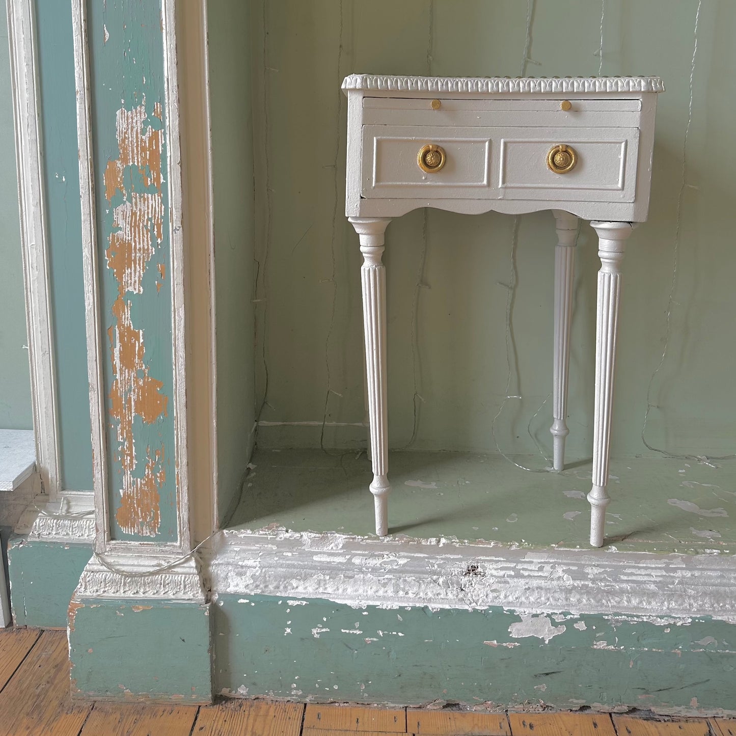 Upcycled Sustainable Side Table with Linen Top & Storage Drawer