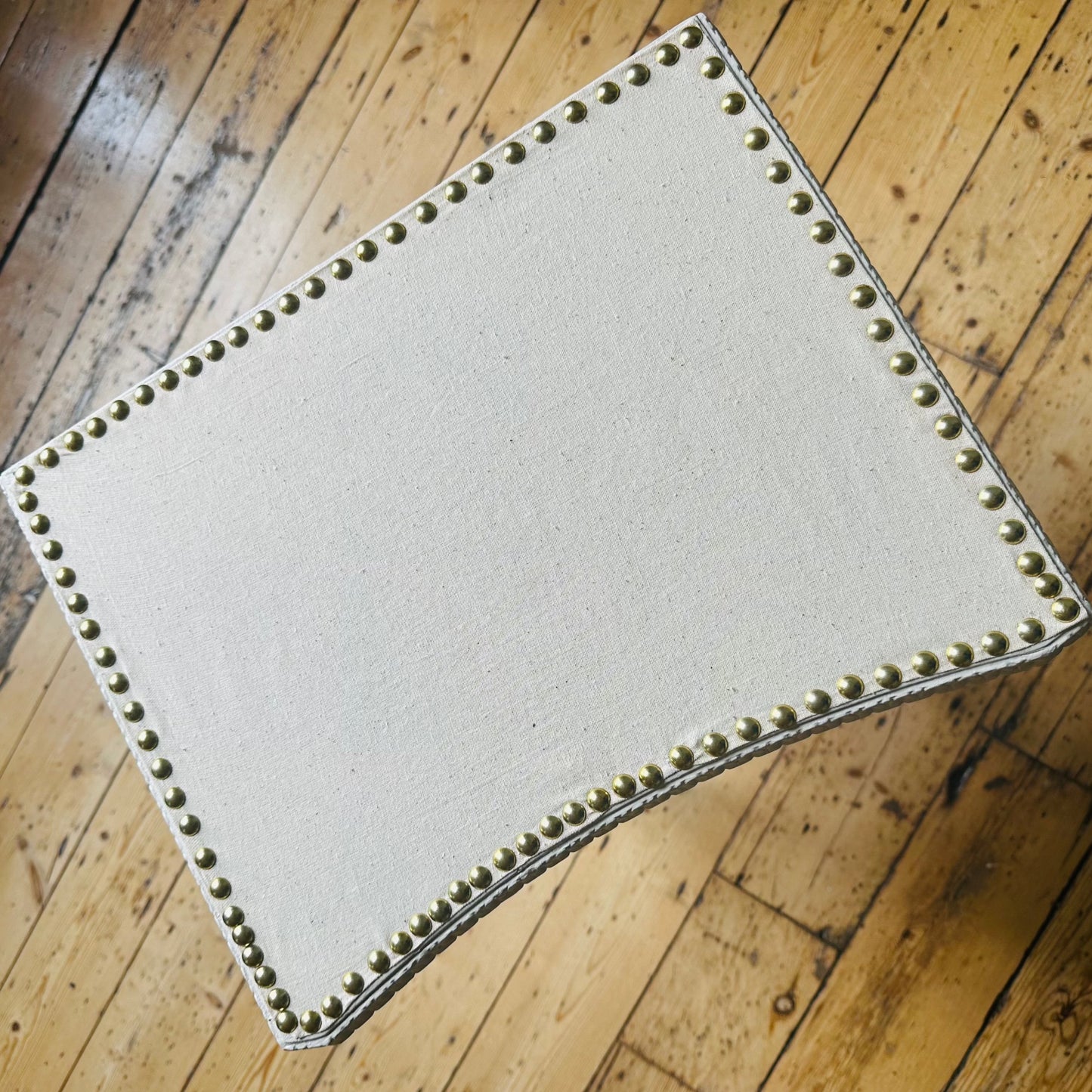Upcycled Sustainable Side Table with Linen Top & Storage Drawer