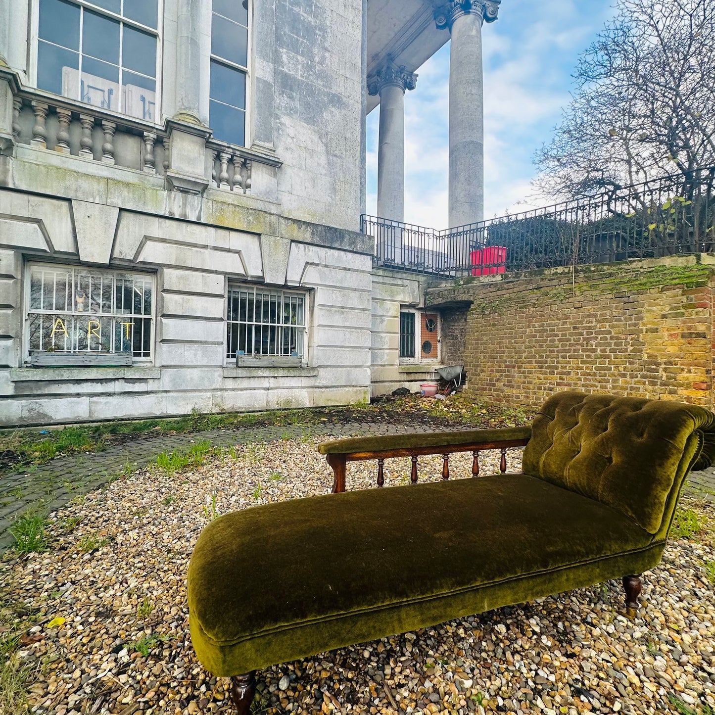 Antique Olive Green Chaise Lounge