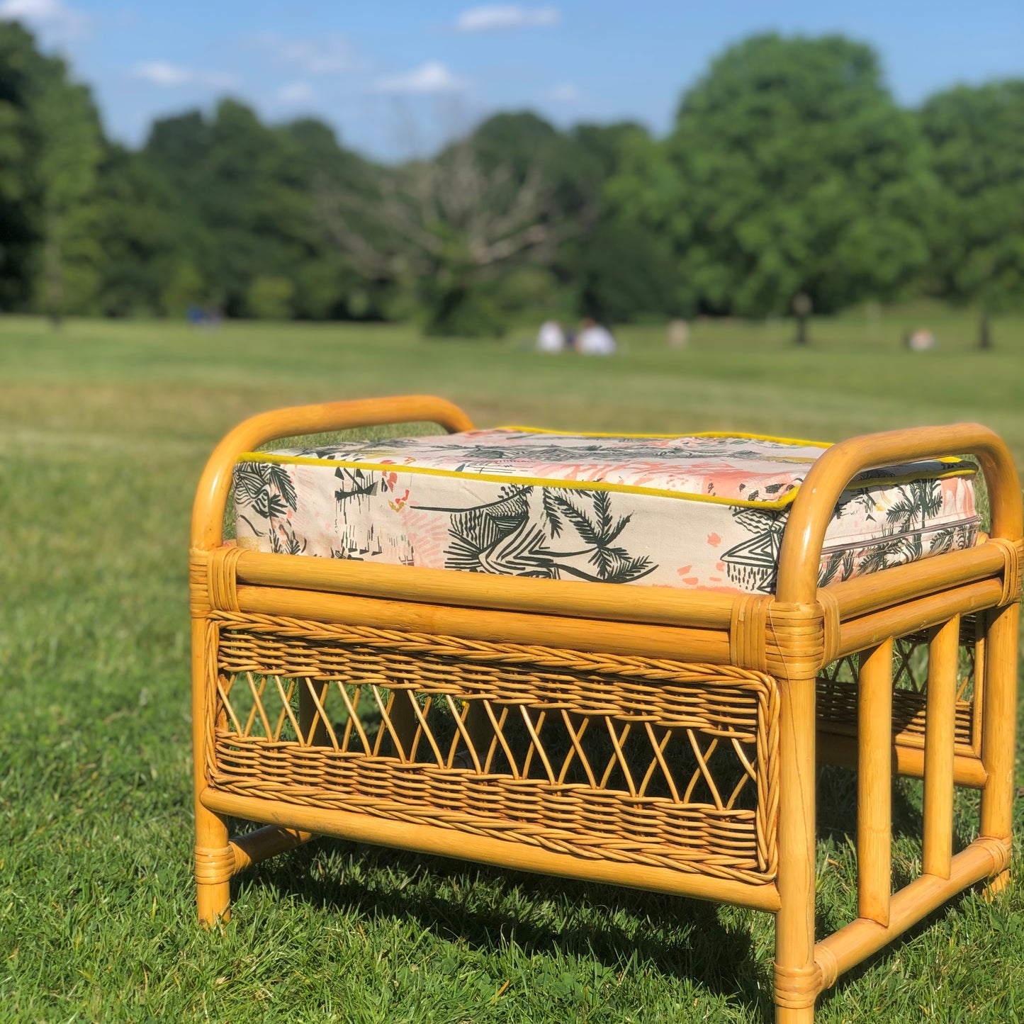 Upholstered Vintage Bamboo Stool