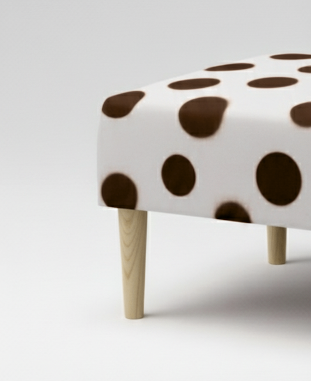 Hand-Painted Upholstered Linen Coffee Table Ottoman in Polka Dot print