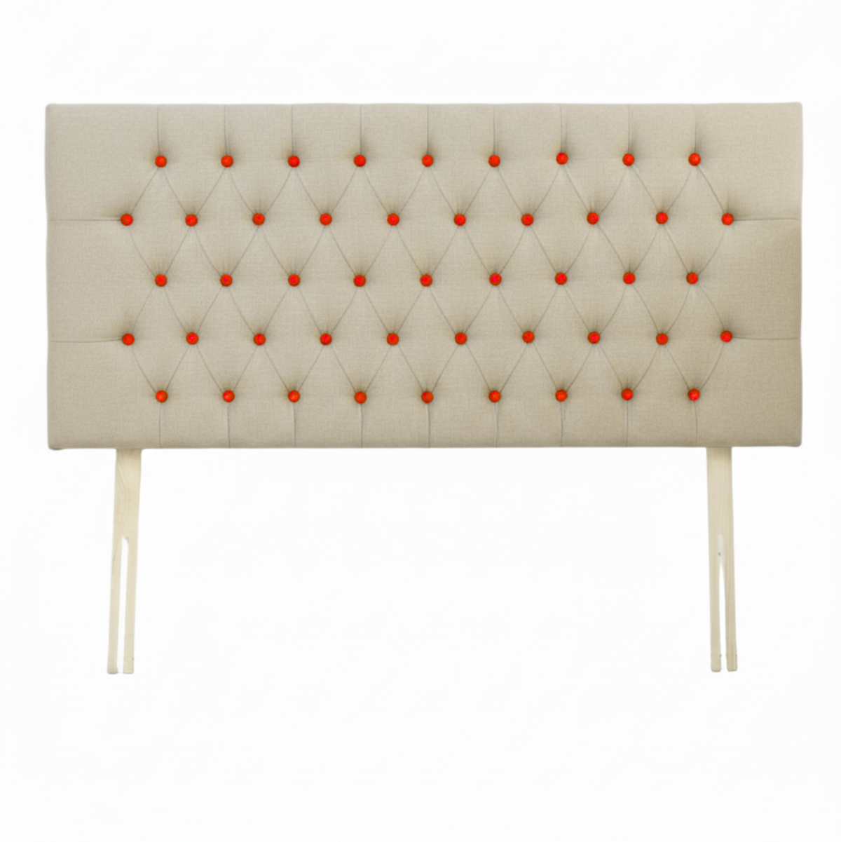 upcycled upholstered linen headboard orange button tufting detail