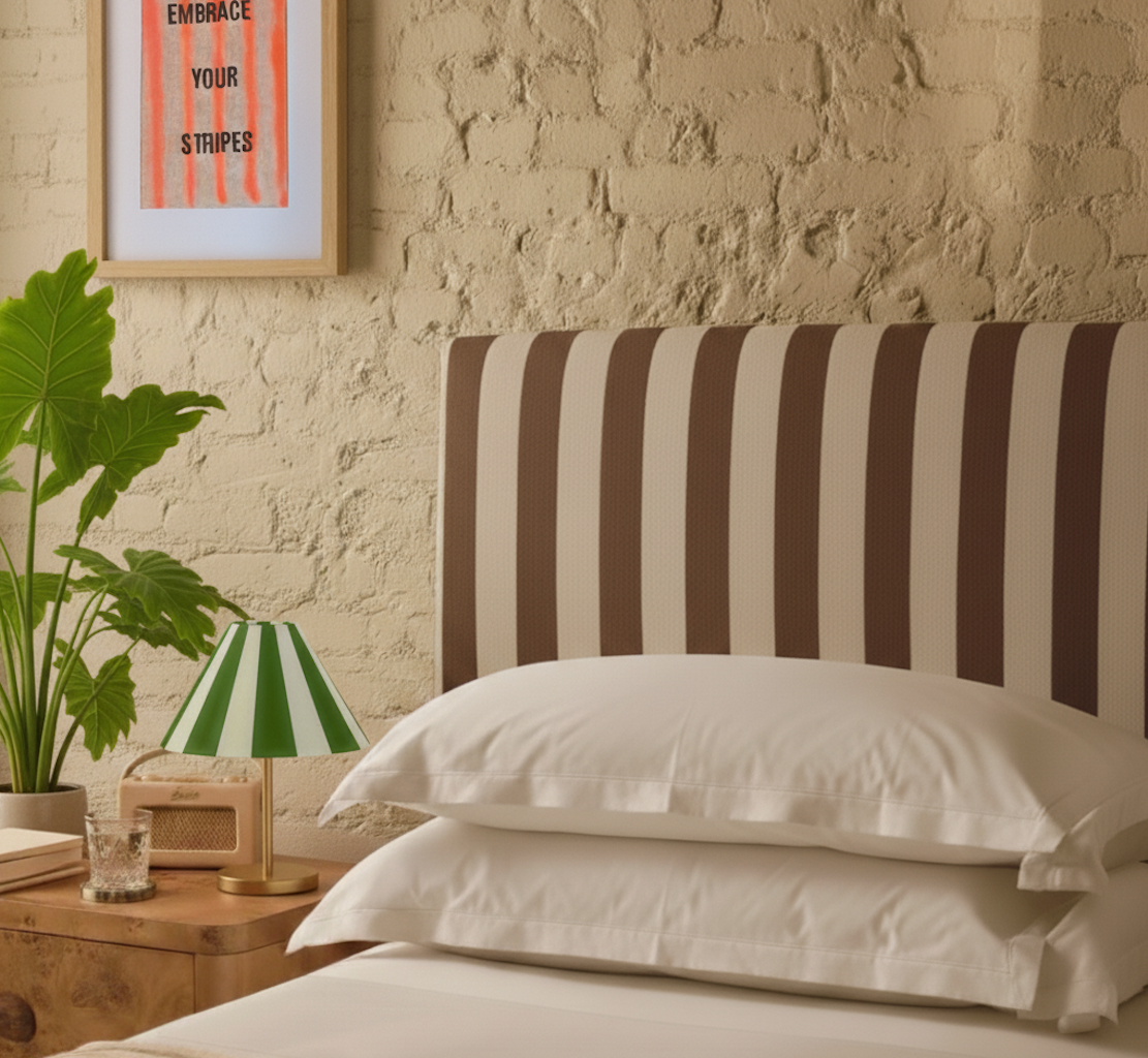 Hand-painted Upholstered Linen Headboard in Stripe print Double size