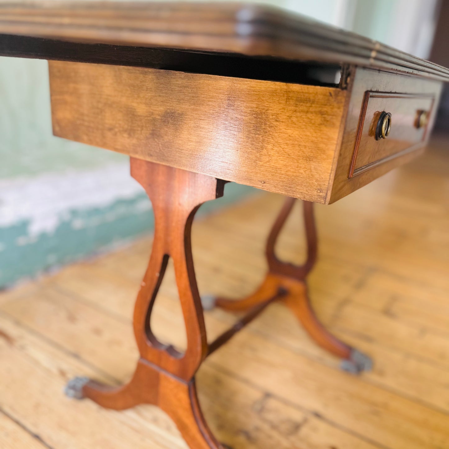 Bevan Funnell Upcycled Extending Burr Yew Wood Side End Lamp Card Table