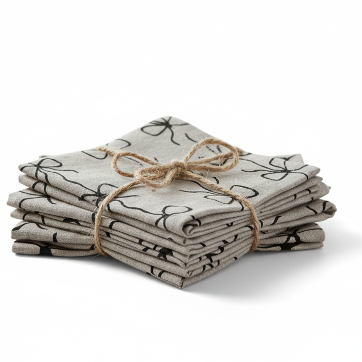 Hand-Painted Bow print Linen Table Placemats Linen Set of 2