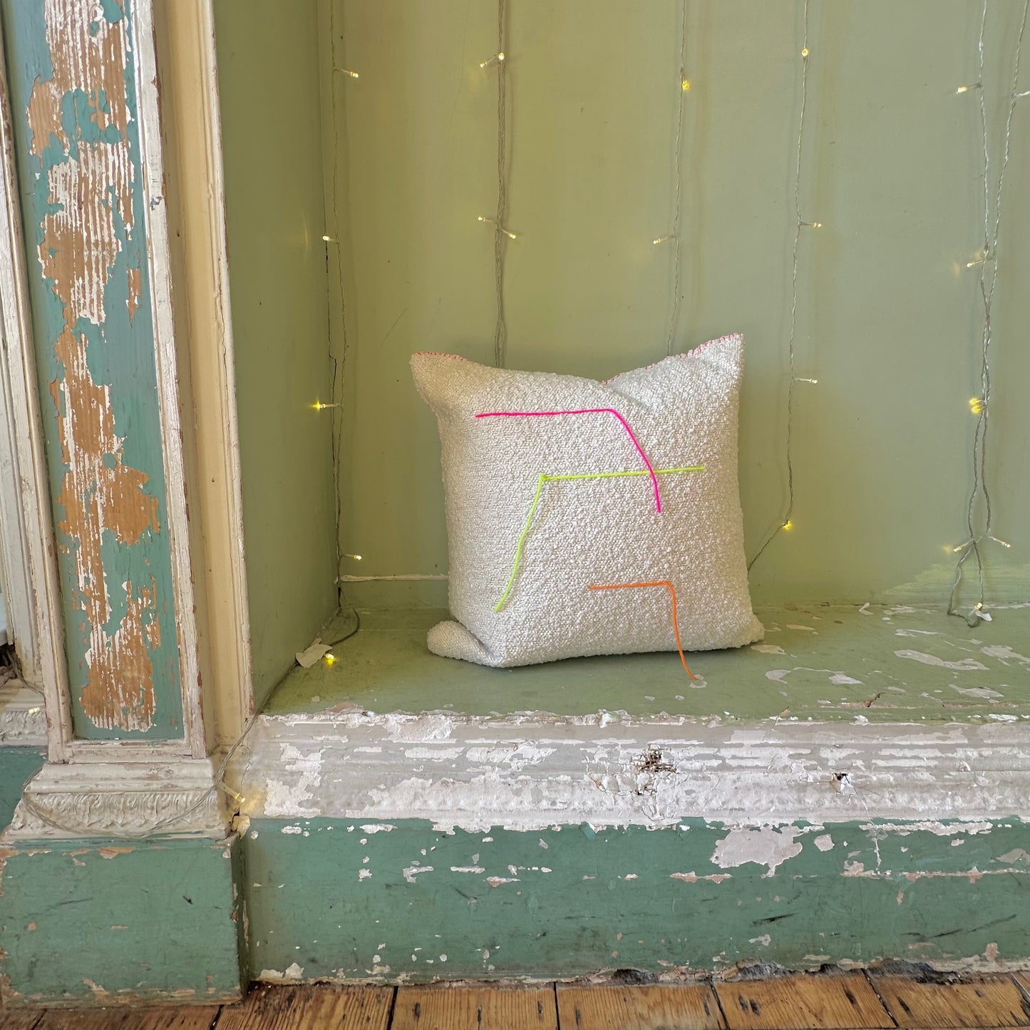 Sustainable Boucle Cushion made with off-cuts & Neon Wool
