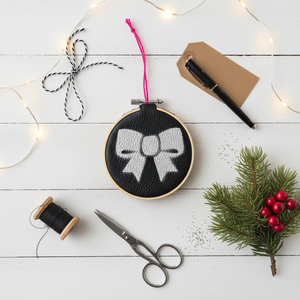 Upcycled Leather Christmas Tree Decoration Hoop