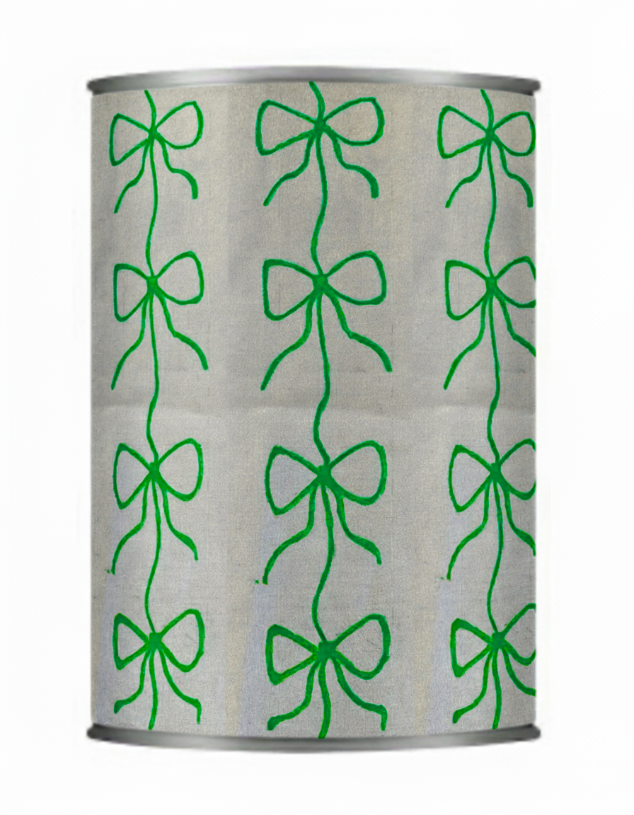 Upcycled & Repurposed Linen Tin Holder in 'Bow' Christmas print