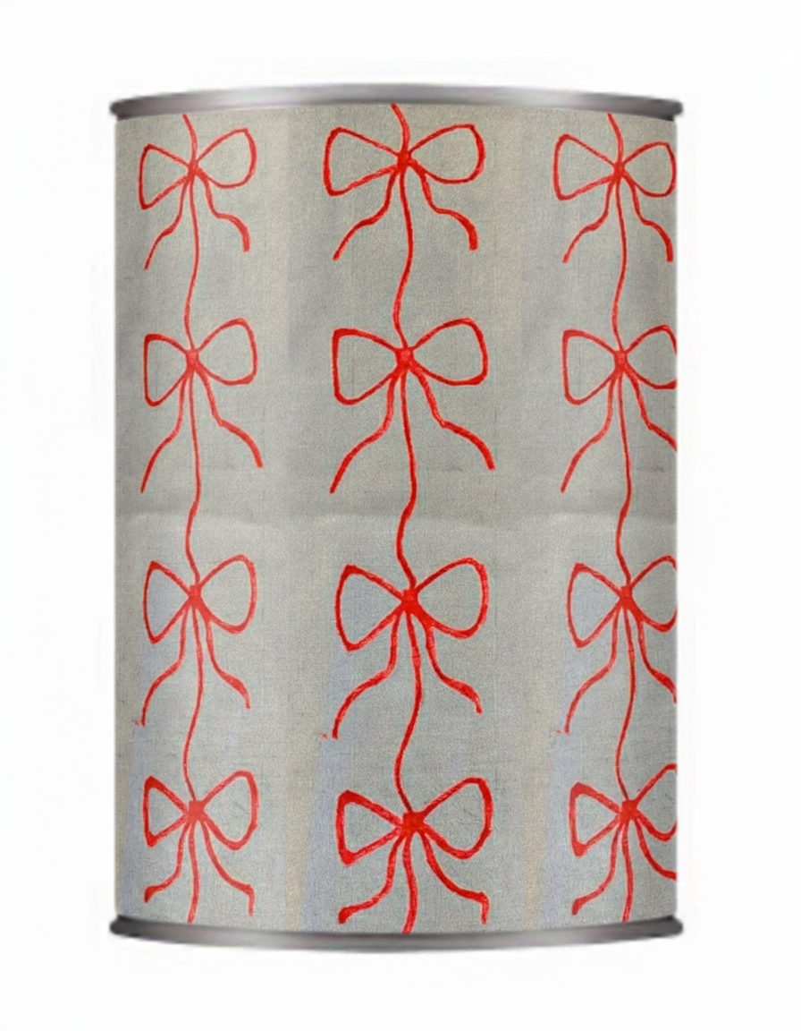 Upcycled & Repurposed Linen Tin Holder in 'Bow' Christmas print