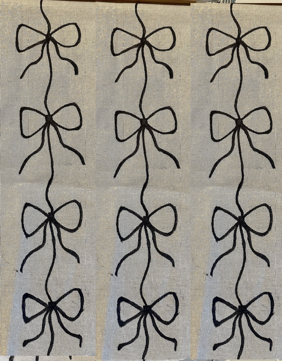 Hand-Painted Bow print Linen Table Placemats Linen Set of 2