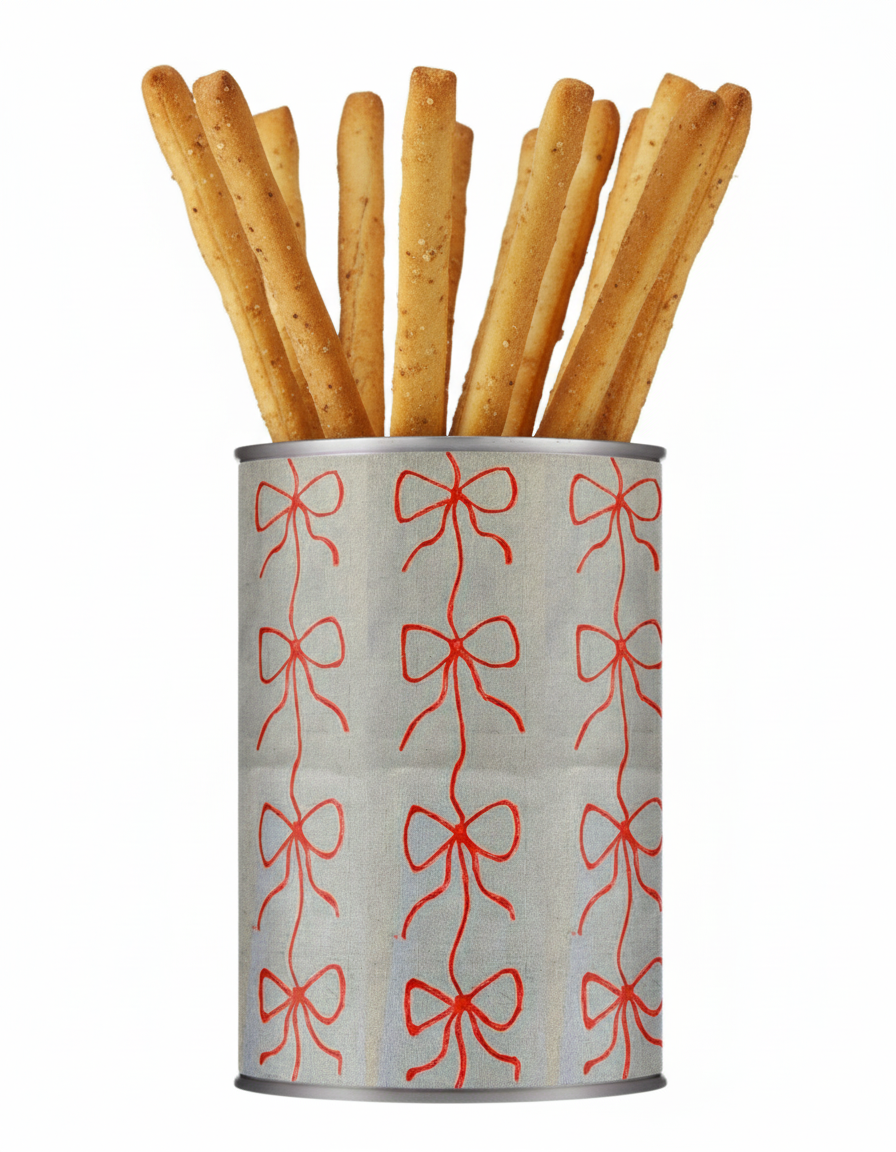 Upcycled & Repurposed Linen Tin Holder in 'Bow' Christmas print