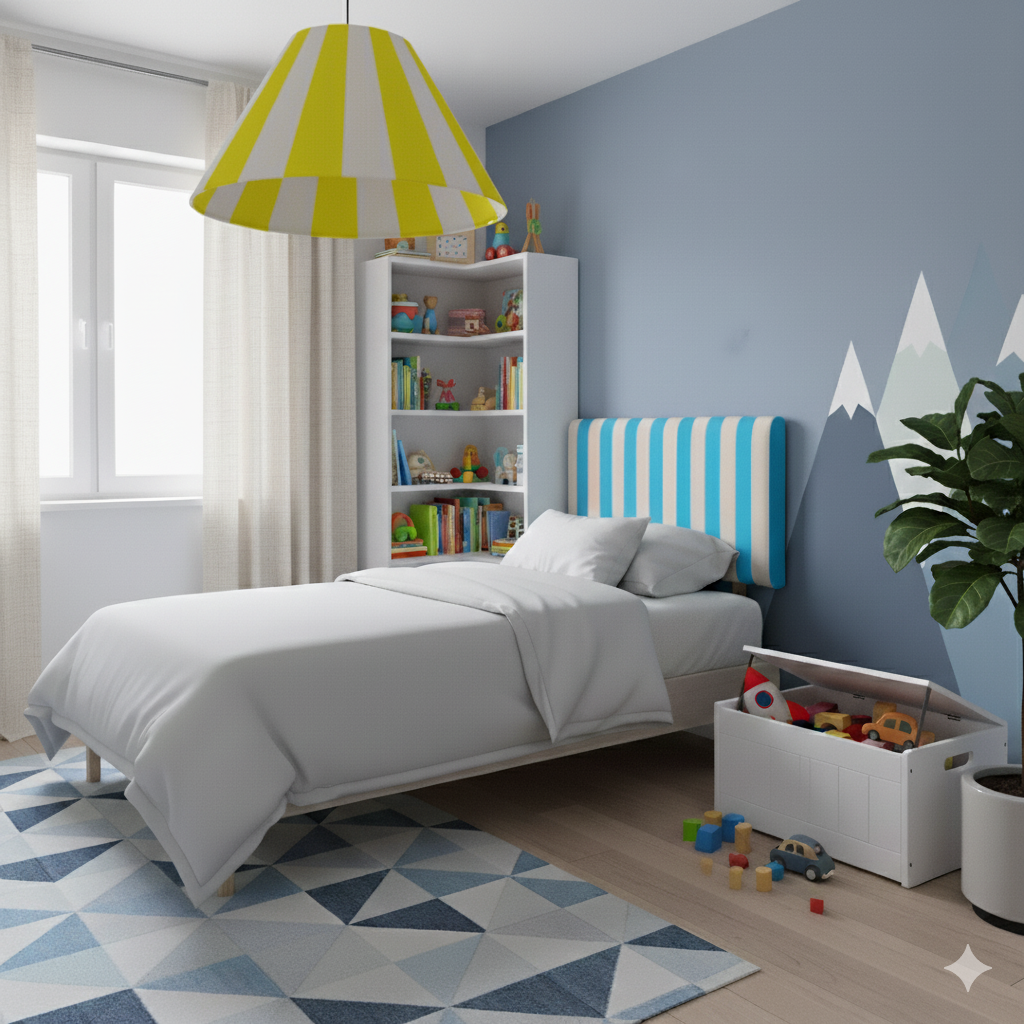 Hand-painted Upholstered Linen Headboard in Stripe print King size