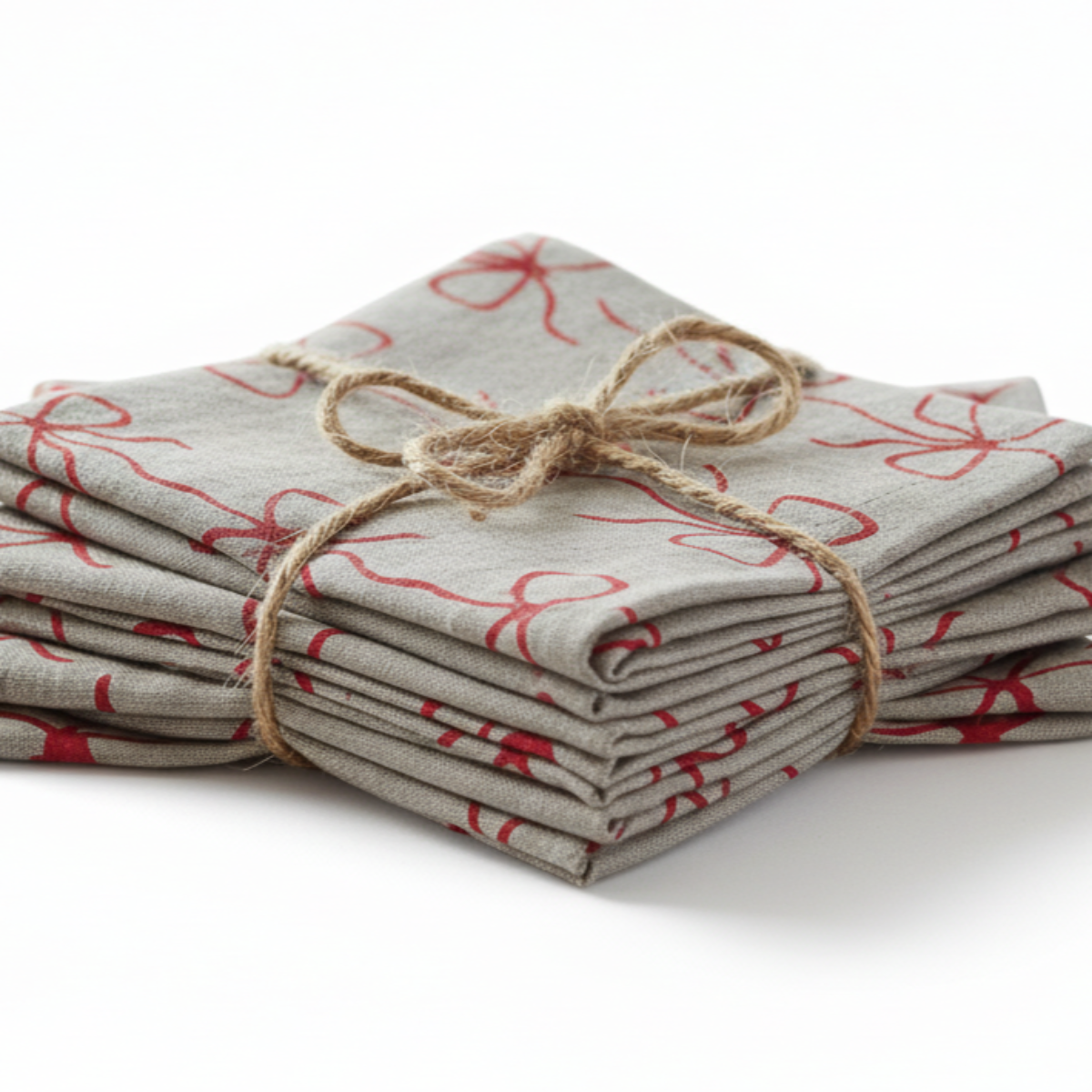 Hand-Painted Bow print Linen Table Placemats Linen Set of 2