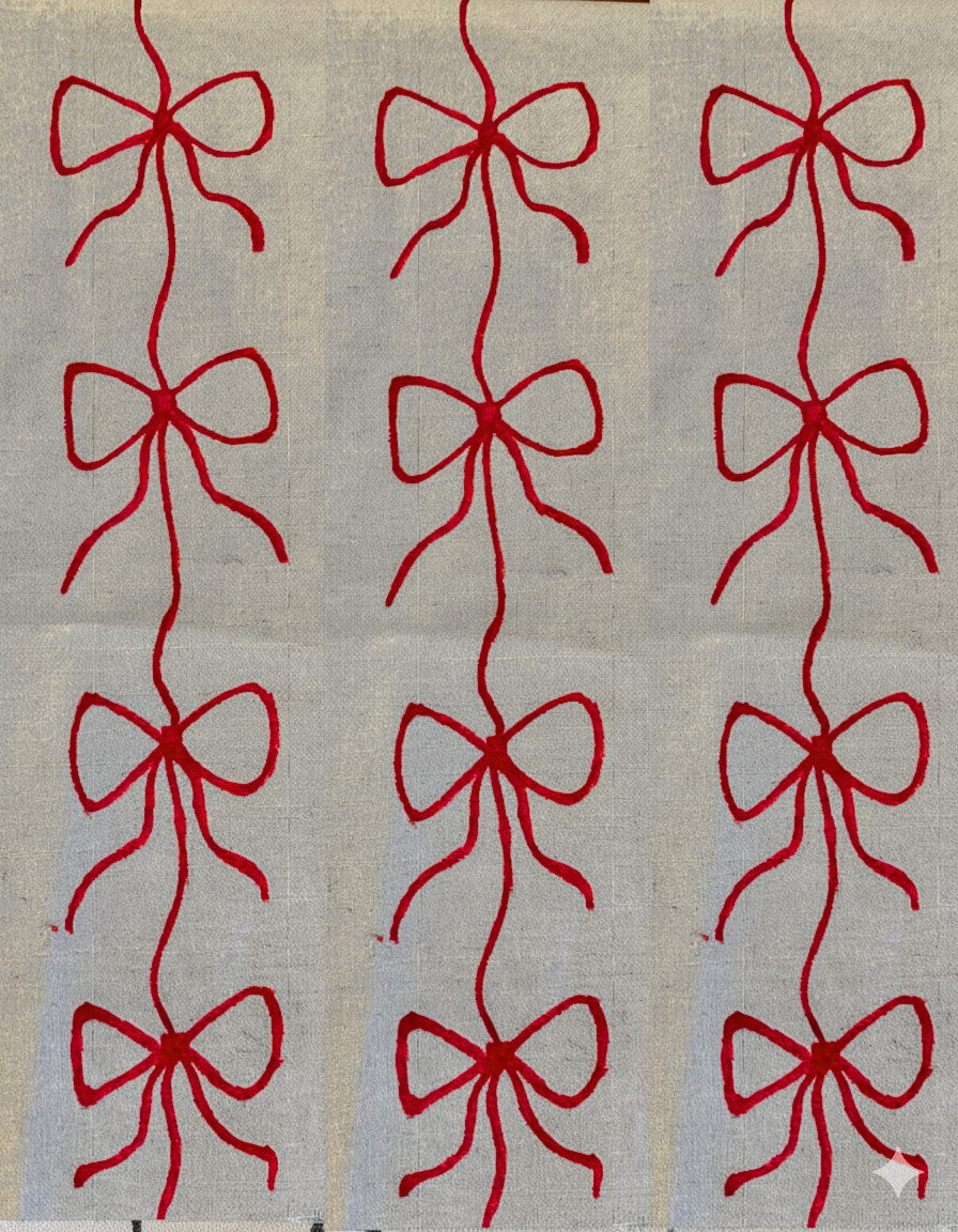 Hand-Painted Bow print Linen Table Placemats Linen Set of 2