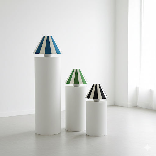 Hand-painted Upcycled Linen Sustainable Lampshade in Stripe print Medium