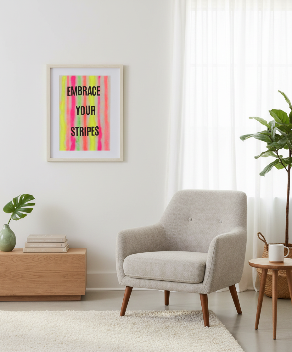 Embrace Your Stripes: A3 Hand-Illustrated Off-Cut Linen Wall Hanging Print