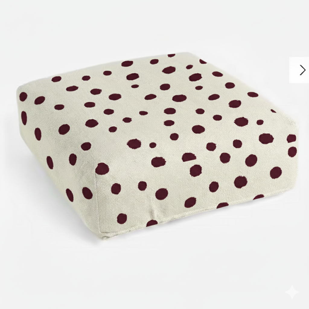 Hand-painted & Re-purposed Linen Floor Cushion Cube in Polka Dot print