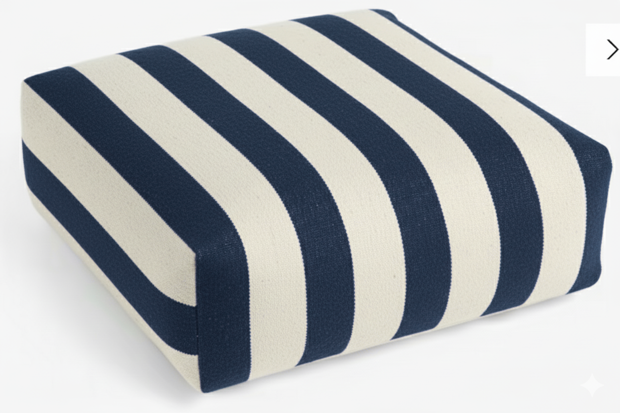Hand-painted & Re-purposed Linen Floor Cushion Cube in Stripe print