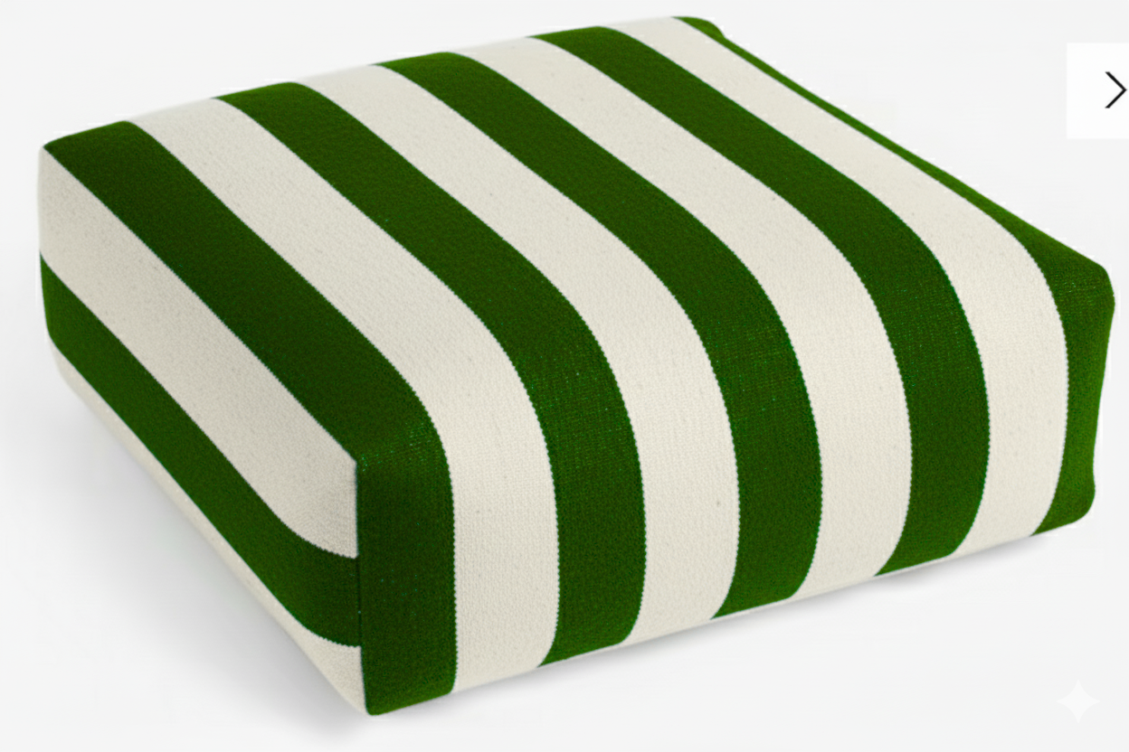 Hand-painted & Re-purposed Linen Floor Cushion Cube in Stripe print