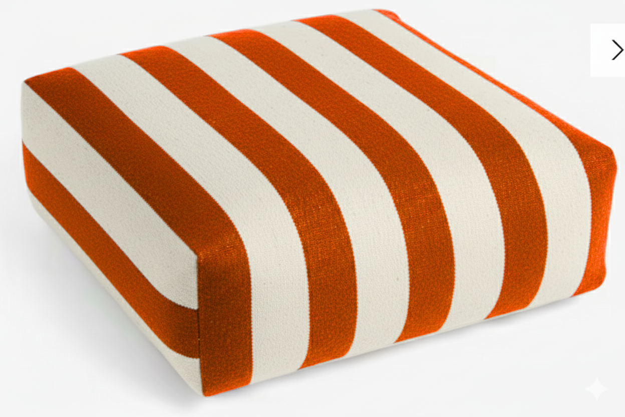 Hand-painted & Re-purposed Linen Floor Cushion Cube in Stripe print