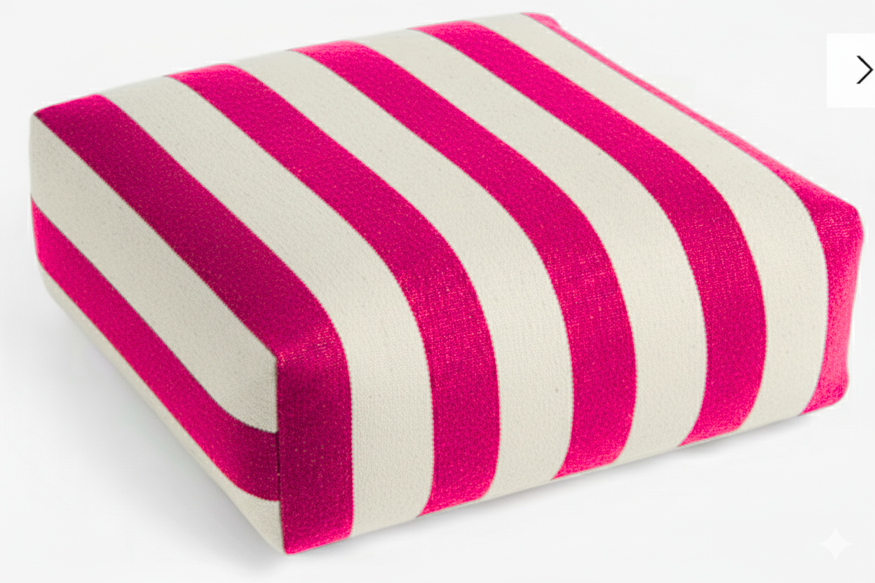 Hand-painted & Re-purposed Linen Floor Cushion Cube in Stripe print