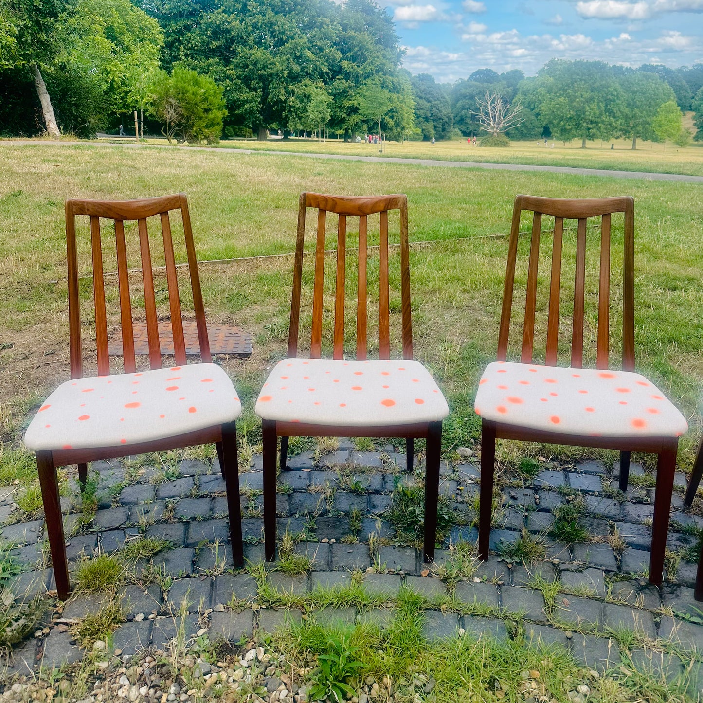 Upholstered Vintage G-Plan Dining Chairs Set of 5 in Linen Print