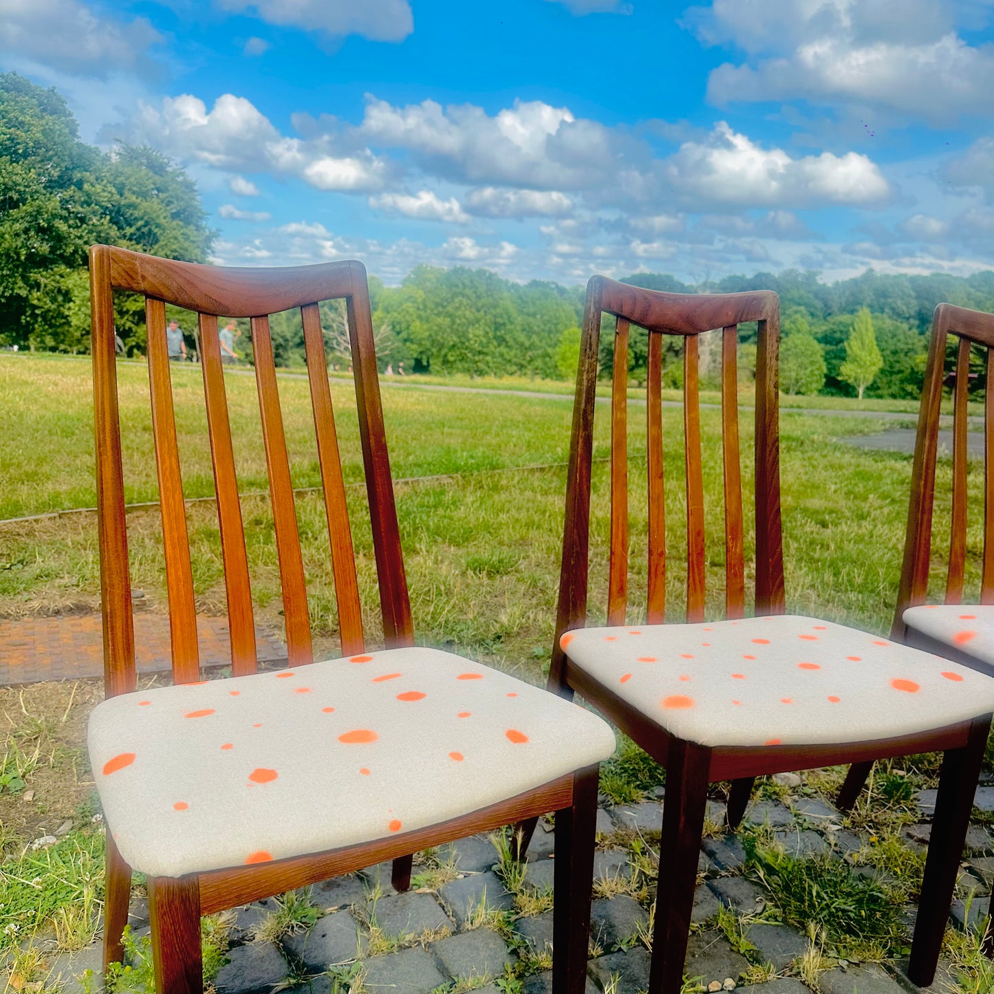 Upholstered Vintage G-Plan Dining Chairs Set of 5 in Linen Print