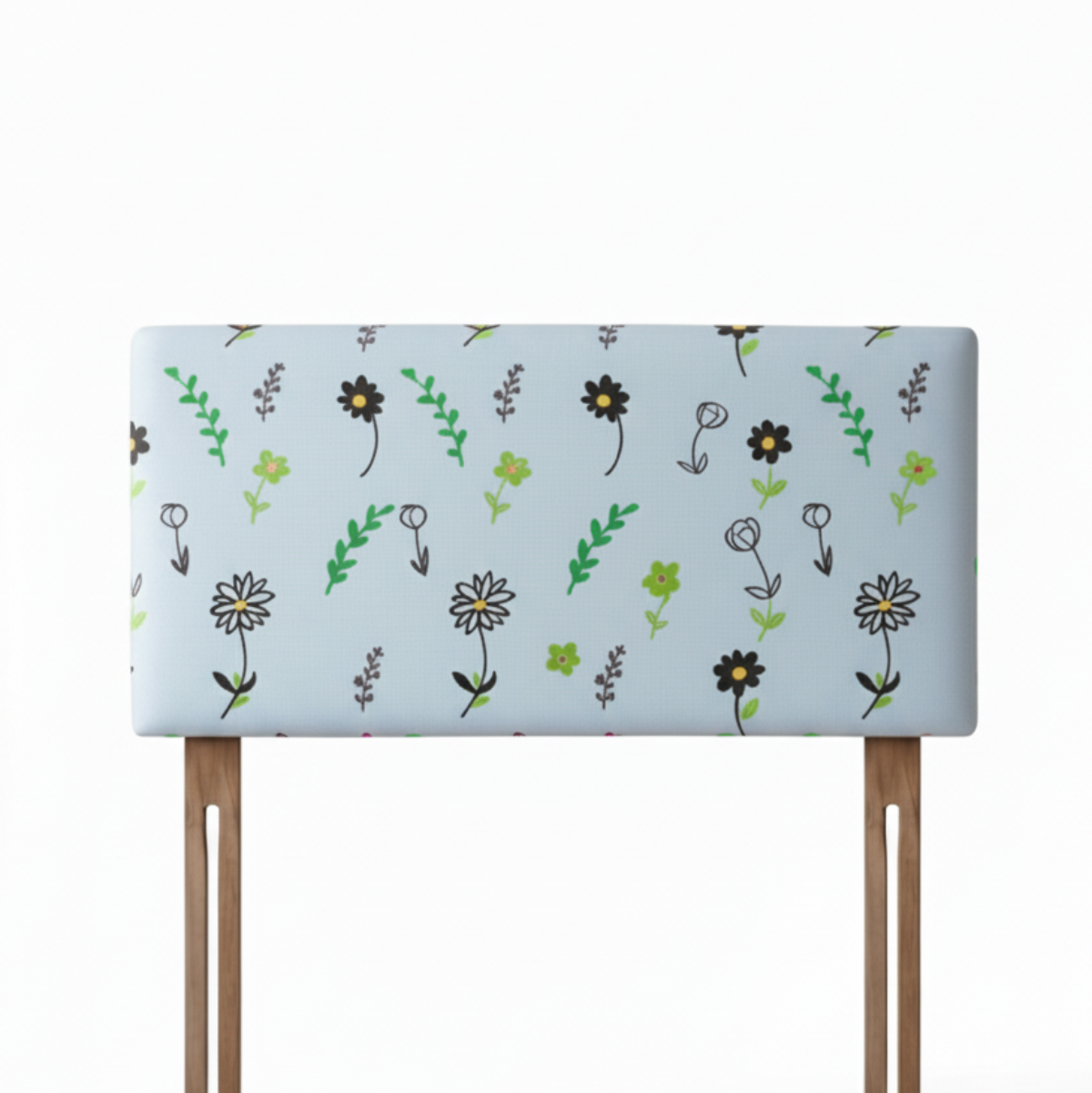 Headboard with floral pattern on a light linen background