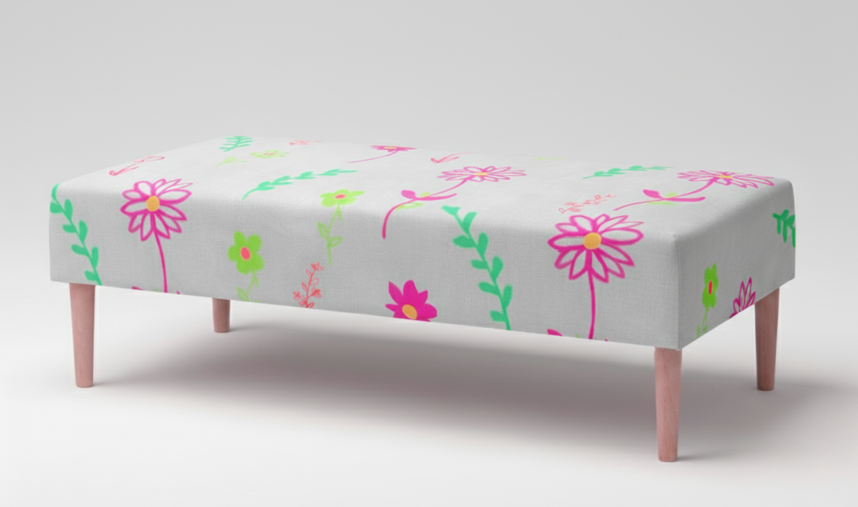 Hand-painted Upholstered Linen Coffee Table Ottoman Footstool in floral print