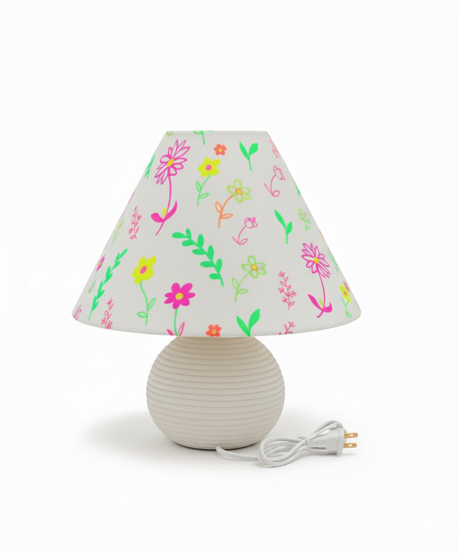 Hand-painted Upcycled Linen Sustainable Lampshade in Floral print large