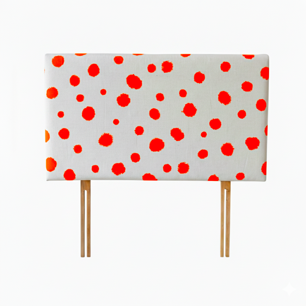 Hand-painted Upholstered Linen Headboard in Polka Dot print Double size