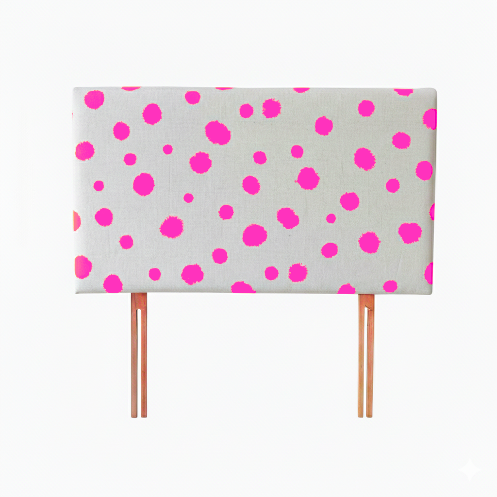 Hand-painted Upholstered Linen Headboard in Polka Dot print Double size