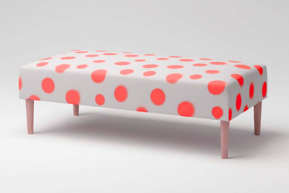 Hand-Painted Upholstered Linen Coffee Table Ottoman in Polka Dot print