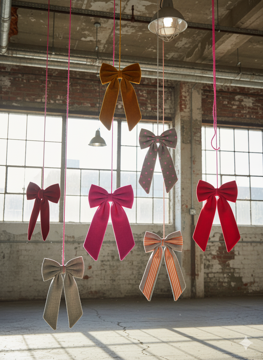 Sustainable Over-sized Linen Polka Dot Bow Hanging Christmas decoration