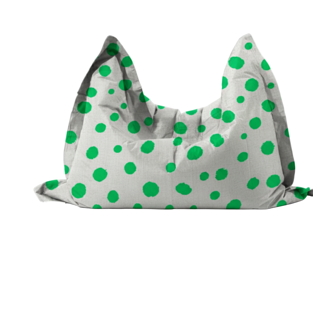 Gray pillow with green polka dots on a white background