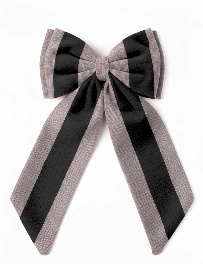sustainable oversized bow black stripe hanging Christmas decoration made of linen off-cuts