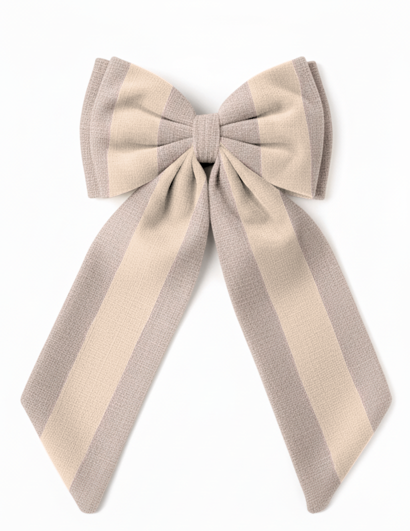 sustainable oversized bow metallic gold stripe hanging Christmas decoration made off linen off-cuts