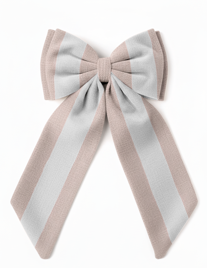 sustainable oversized bow metallic silver stripe hanging Christmas decoration made off linen off-cuts