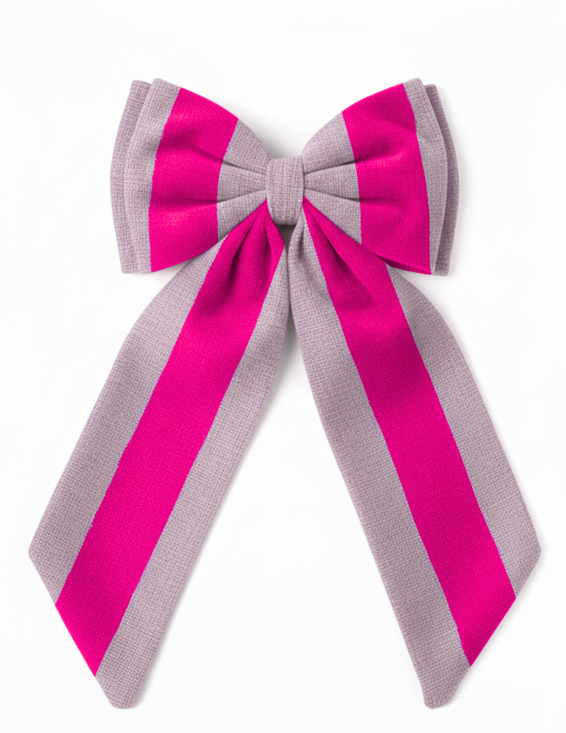 sustainable oversized bow pink stripe hanging Christmas decoration made off linen off-cuts