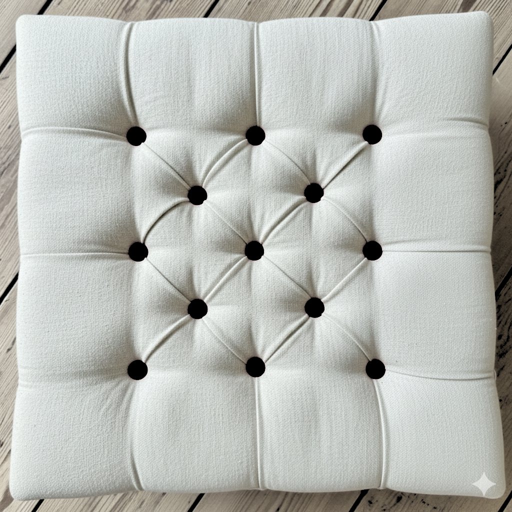Upholstered Linen Square Footstool with contrast Button Tufting