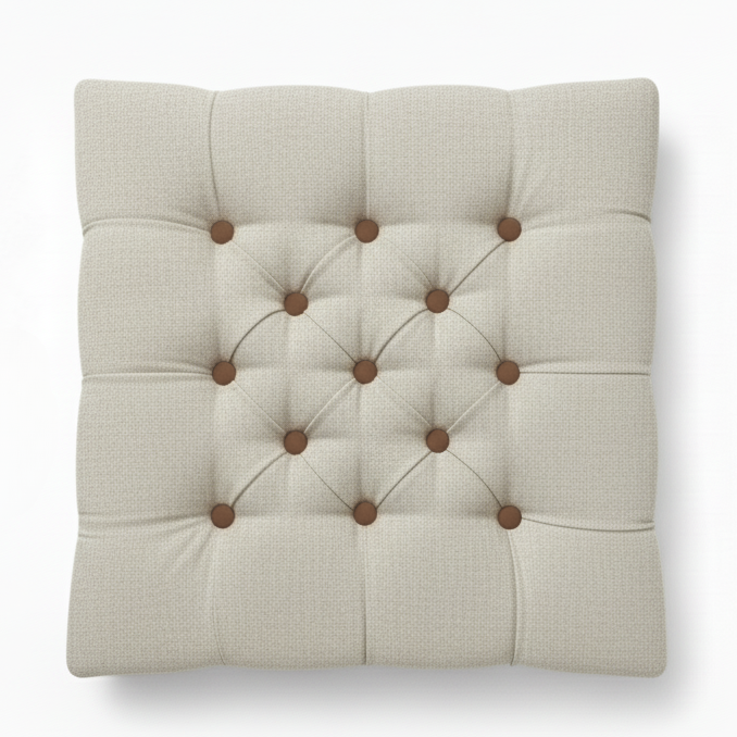 Upholstered Linen Square Footstool with contrast Button Tufting