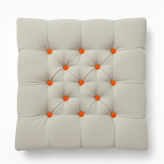 Upholstered Linen Square Footstool with contrast Button Tufting