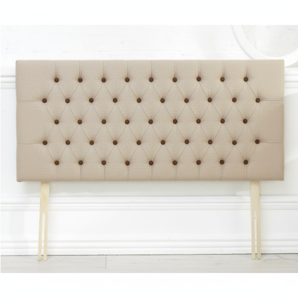 Upholstered Linen Single Headboard with contrast Button Tufting